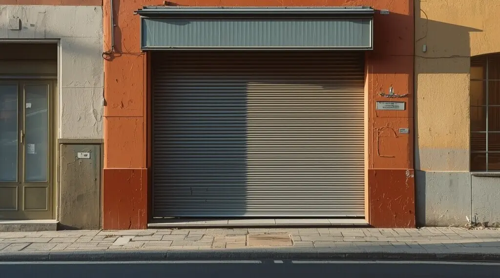 示意图:欧洲街边一家拉下卷帘门的小店