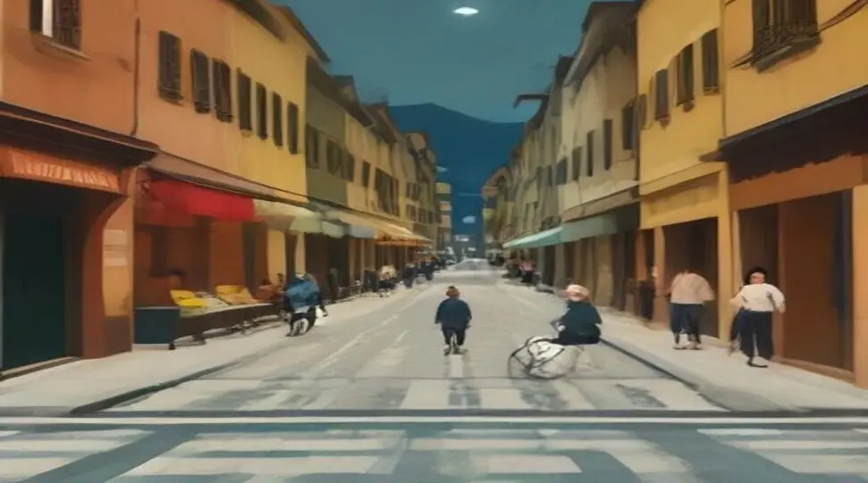 示意画面:黄昏时分意大利小城街道上的斑马线