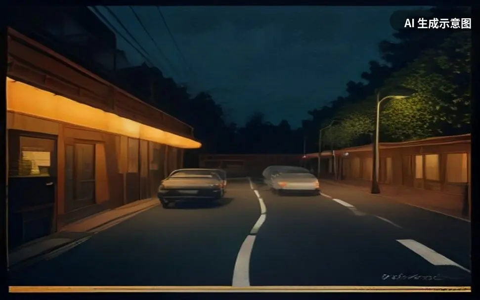 示意画面:夜间停车场(AI 生成示意图,非真实照片)
