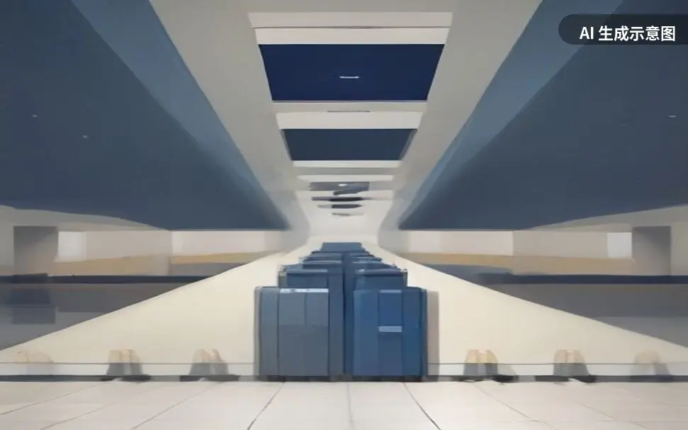 示意图:空无一人的机场入境查验通道(AI 生成示意图,非真实照片)