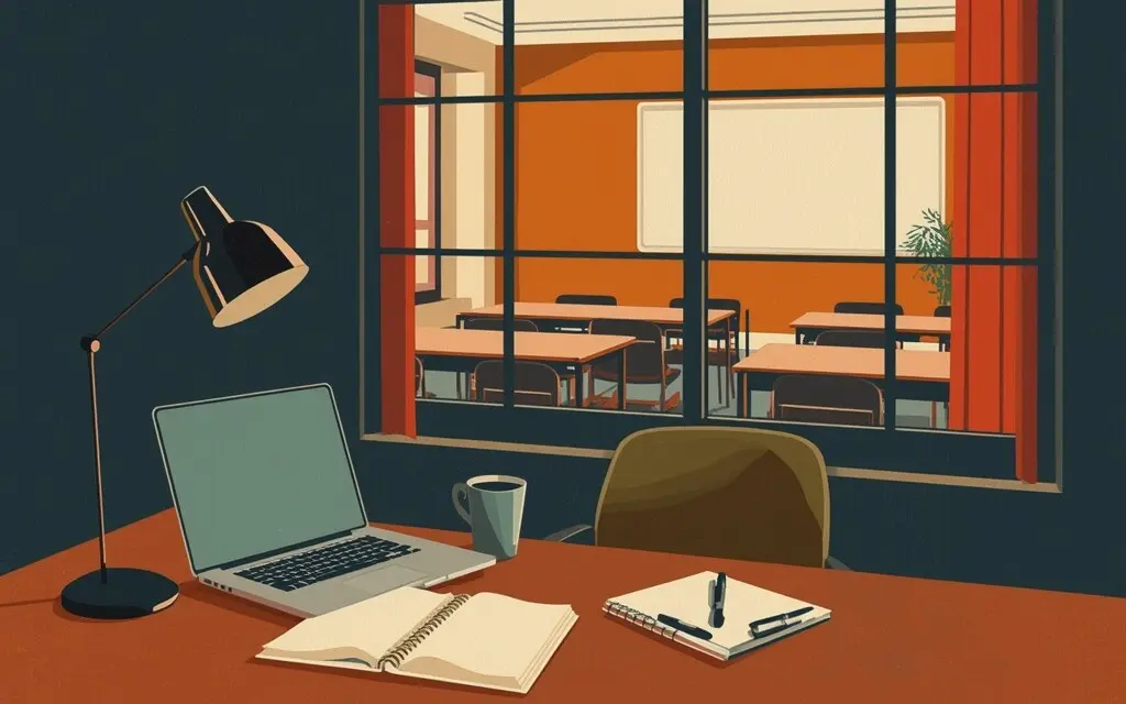示意画面:自由职业者的书桌与职业进修教室