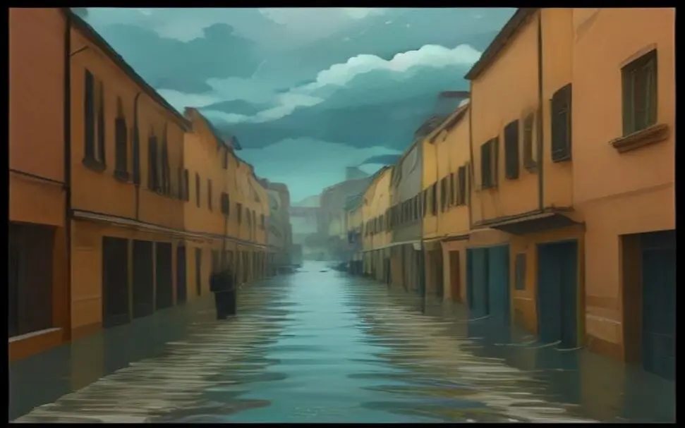 示意画面:暴雨后被积水淹没的意大利街道