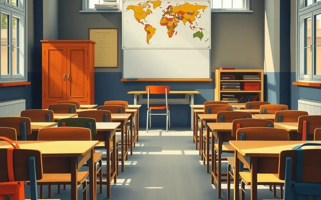 示意画面：一间空着的小学教室，与本报道所涉学校无关
